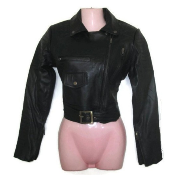 nwot cropped leather jacket black biker size s m - Picture 2 of 5